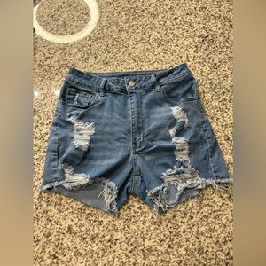 distressed jean shorts